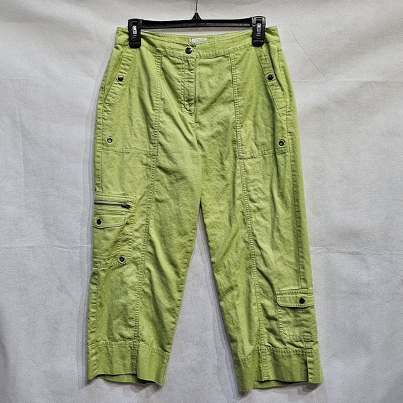 Chico's Lime Green 100% Cotton Multi Pocket Capri Pants Size 0.5 or US 6 - Picture 1 of 7